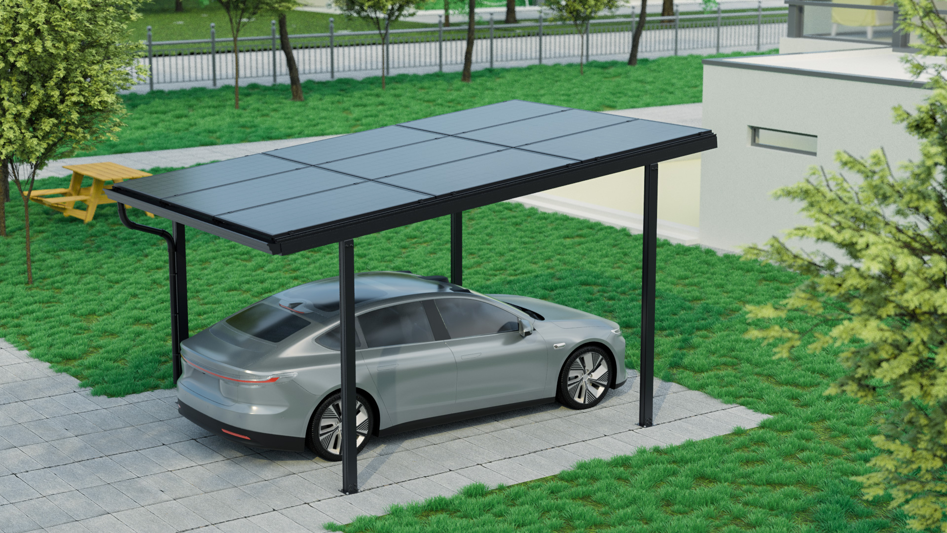 aluminum solar carport with photovoltaic panels for residential parking